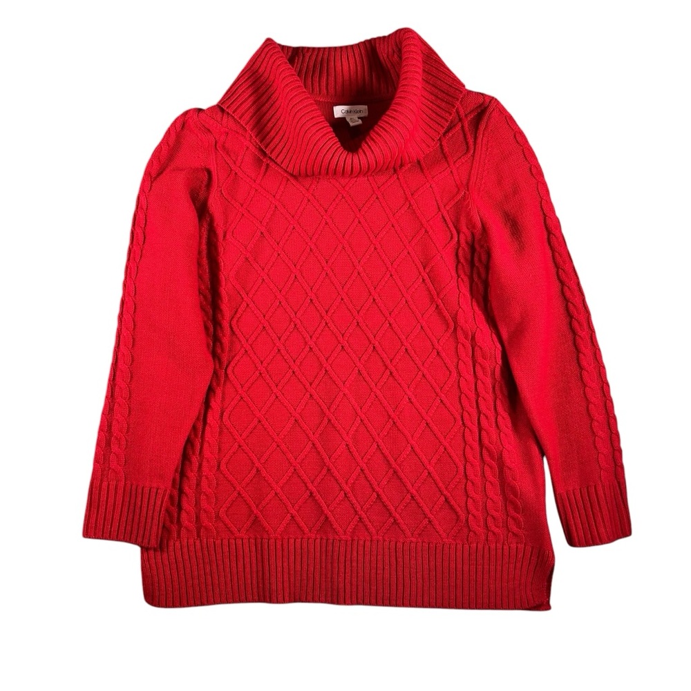 Calvin Klein Women's Red Cowl Neck Knit Long Sleeve Sweater Size XL